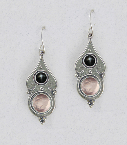 Sterling Silver Gothic Look With Rose Quartz Gemstone Drop Dangle Earrings